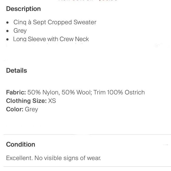 Cinq a Sept Crew Neck Sweater Grey With Ruffles and Feathers XS - Picture 4 of 4